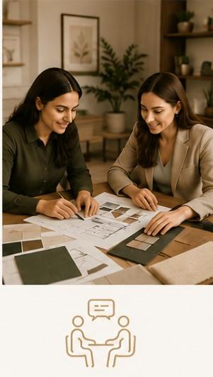 We discuss your ideas, requirements, style preferences, and budget.