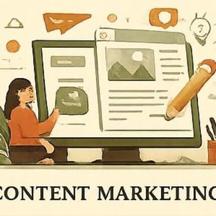 Content marketing illustration featuring content creation and digital publishing on a computer screen by a top digital marketing strategist in Kannur
