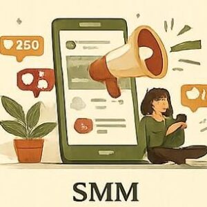 Social Media Marketing (SMM) illustration featuring a smartphone and megaphone promoting online business growth by a top digital marketing strategist in Kannur.