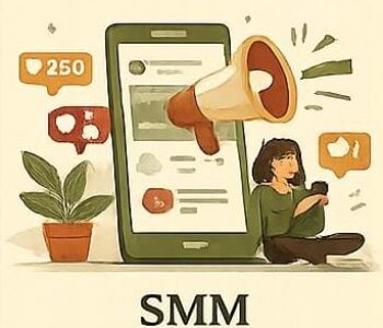 Social Media Marketing (SMM) illustration featuring a smartphone and megaphone promoting online business growth by a top digital marketing strategist in Kannur.