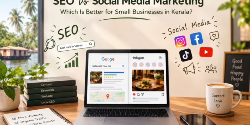 SEO vs Social Media Marketing for small businesses in Kerala to improve online visibility, attract customers, and grow business.